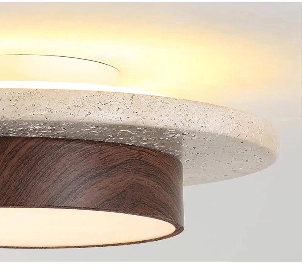 Plafon de Teto Minimalista Estilo Japonês Travertino e Madeira
