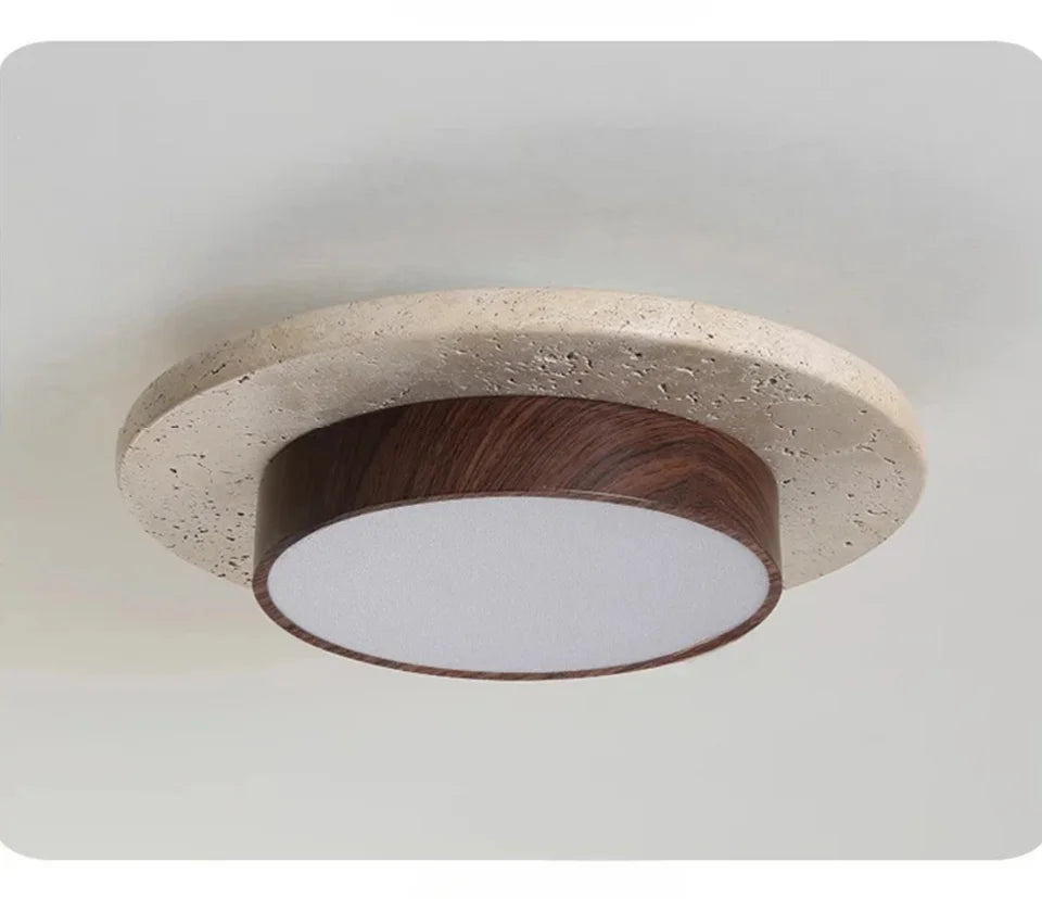 Plafon de Teto Minimalista Estilo Japonês Travertino e Madeira