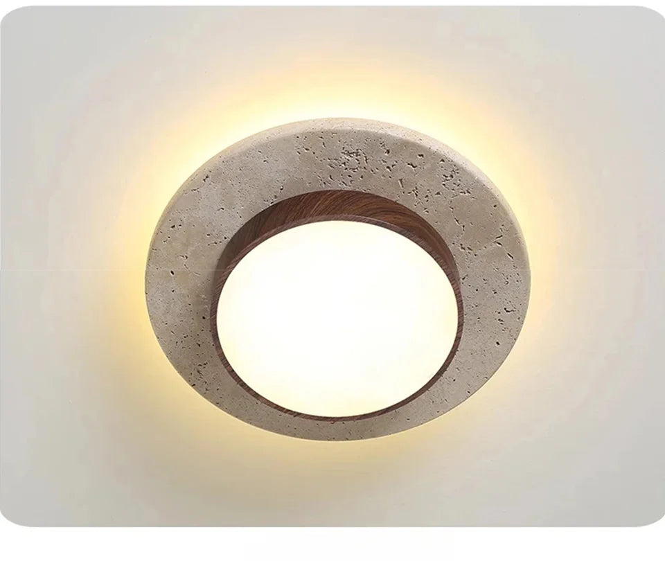 Plafon de Teto Minimalista Estilo Japonês Travertino e Madeira