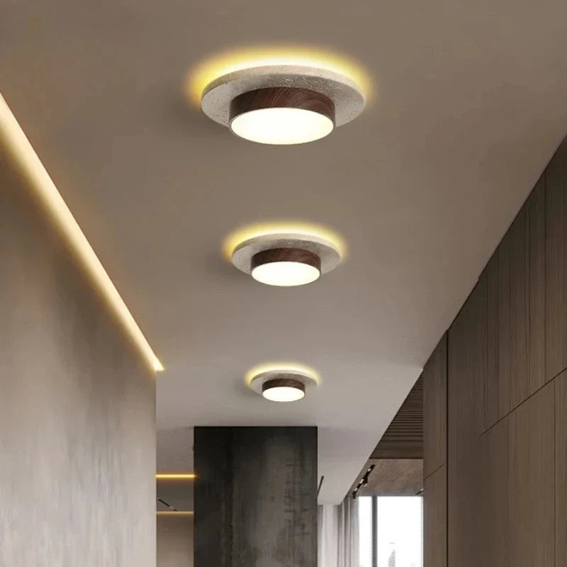 Plafon de Teto Minimalista Estilo Japonês Travertino e Madeira