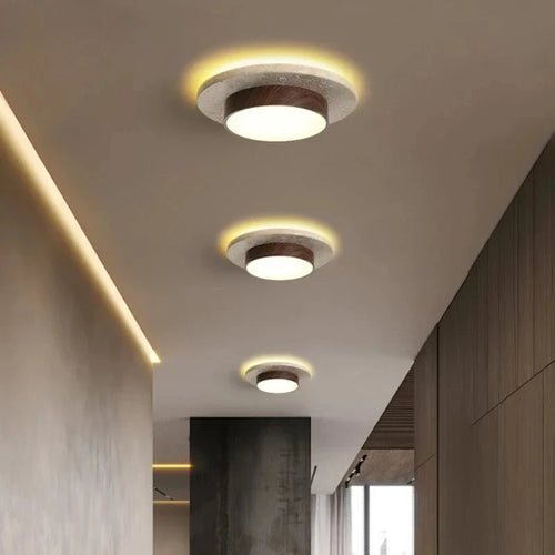 Plafon de Teto Minimalista Estilo Japonês Travertino e Madeira