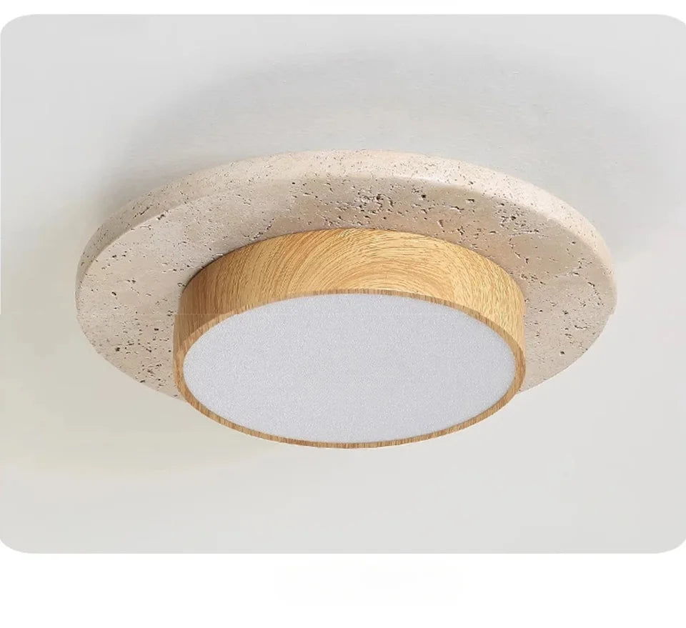 Plafon de Teto Minimalista Estilo Japonês Travertino e Madeira