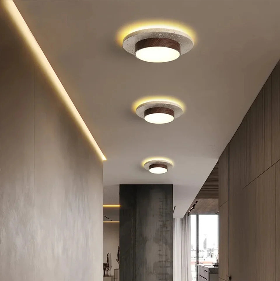 Plafon de Teto Minimalista Estilo Japonês Travertino e Madeira