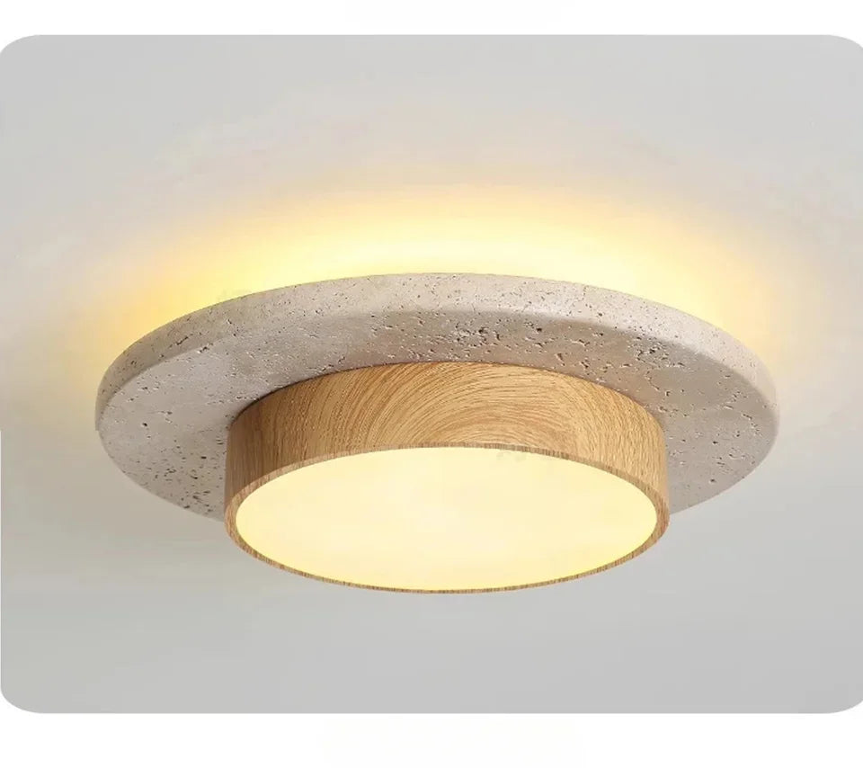 Plafon de Teto Minimalista Estilo Japonês Travertino e Madeira