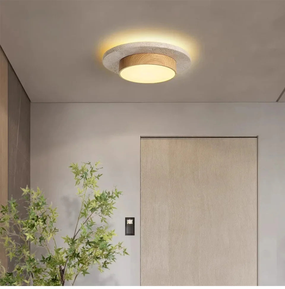 Plafon de Teto Minimalista Estilo Japonês Travertino e Madeira