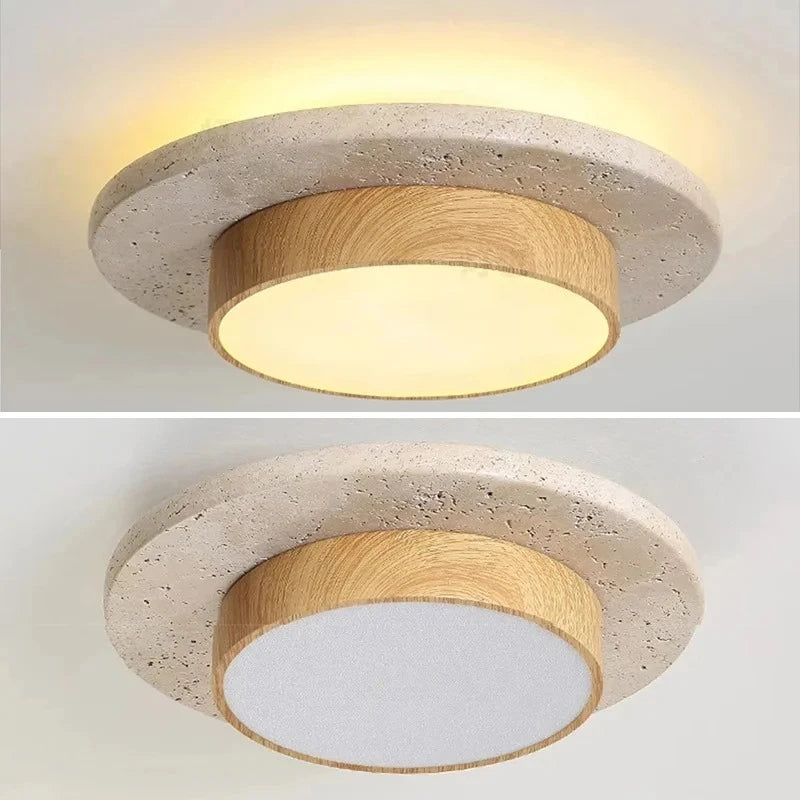 Plafon de Teto Minimalista Estilo Japonês Travertino e Madeira