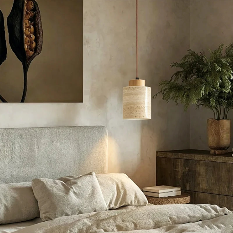 Japanese Modern Designer Wabi-Sabai Bedroom Bedside Lighting Bar B&B Yellow Cave Stone Chandelier Bedside Hanging Wire Lamp