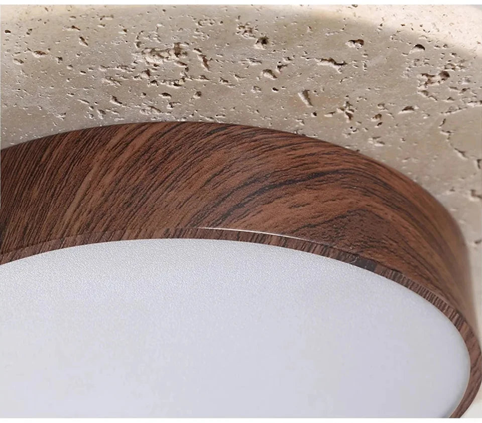 Plafon de Teto Minimalista Estilo Japonês Travertino e Madeira