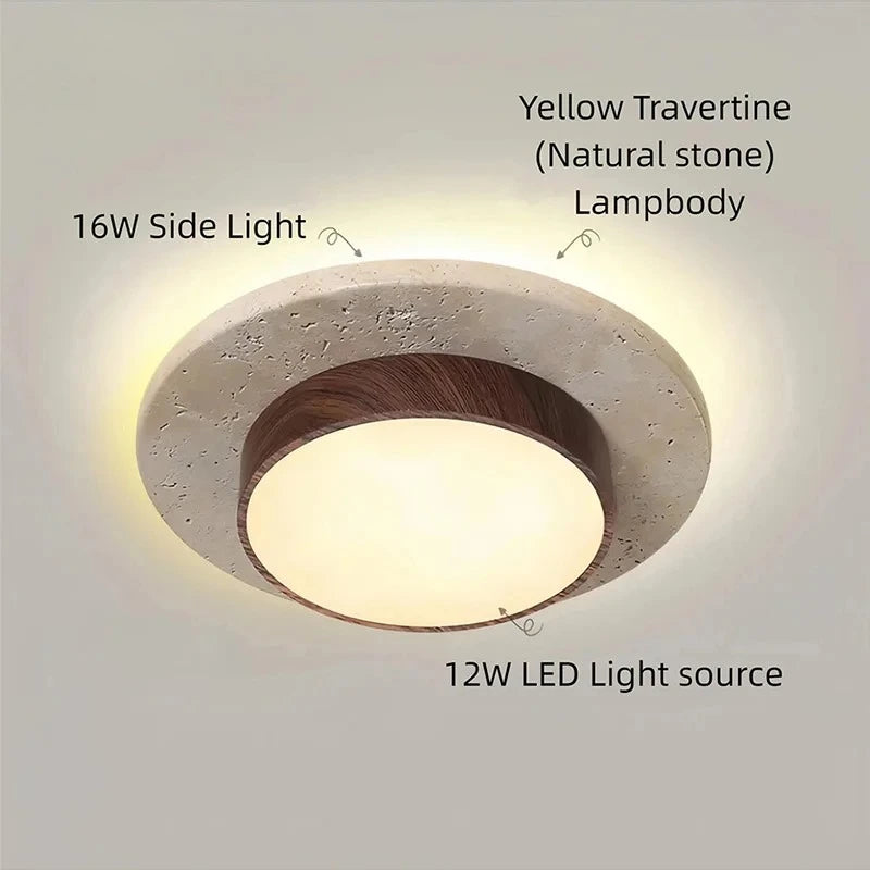 Plafon de Teto Minimalista Estilo Japonês Travertino e Madeira