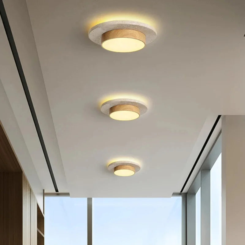 Plafon de Teto Minimalista Estilo Japonês Travertino e Madeira