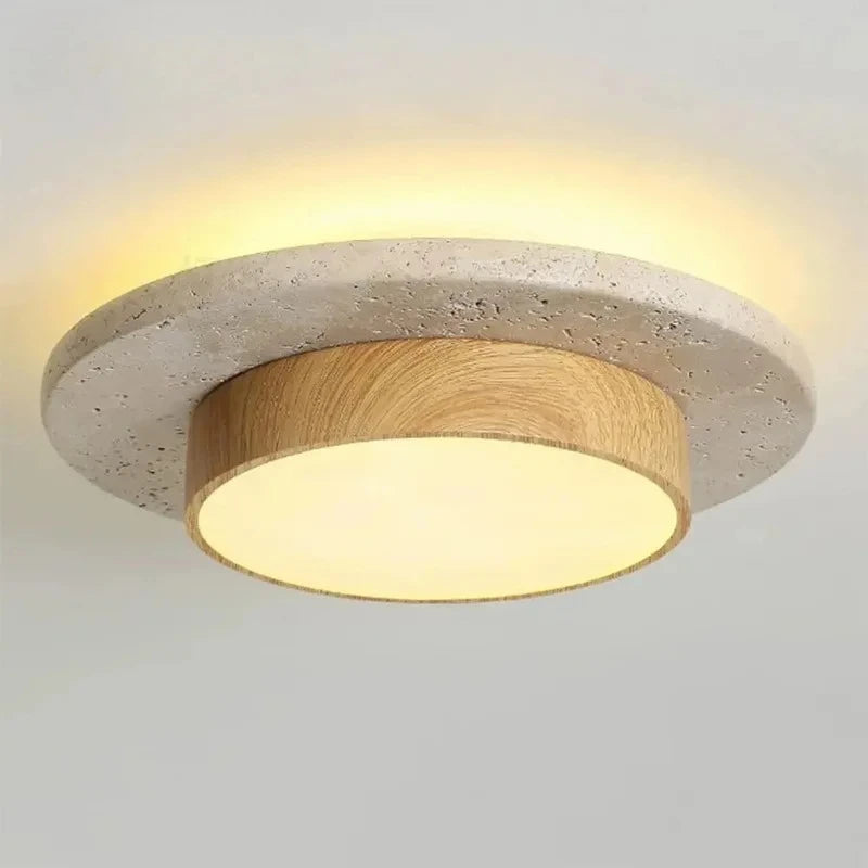 Plafon de Teto Minimalista Estilo Japonês Travertino e Madeira